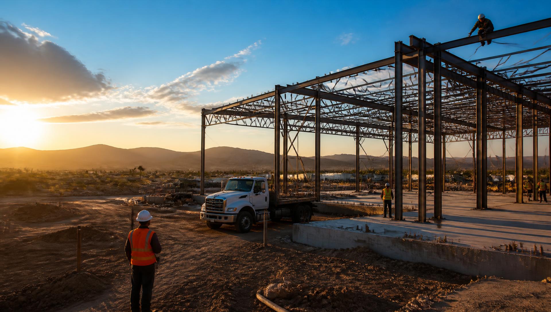 Obra en construcción al atardecer en Los Cabos